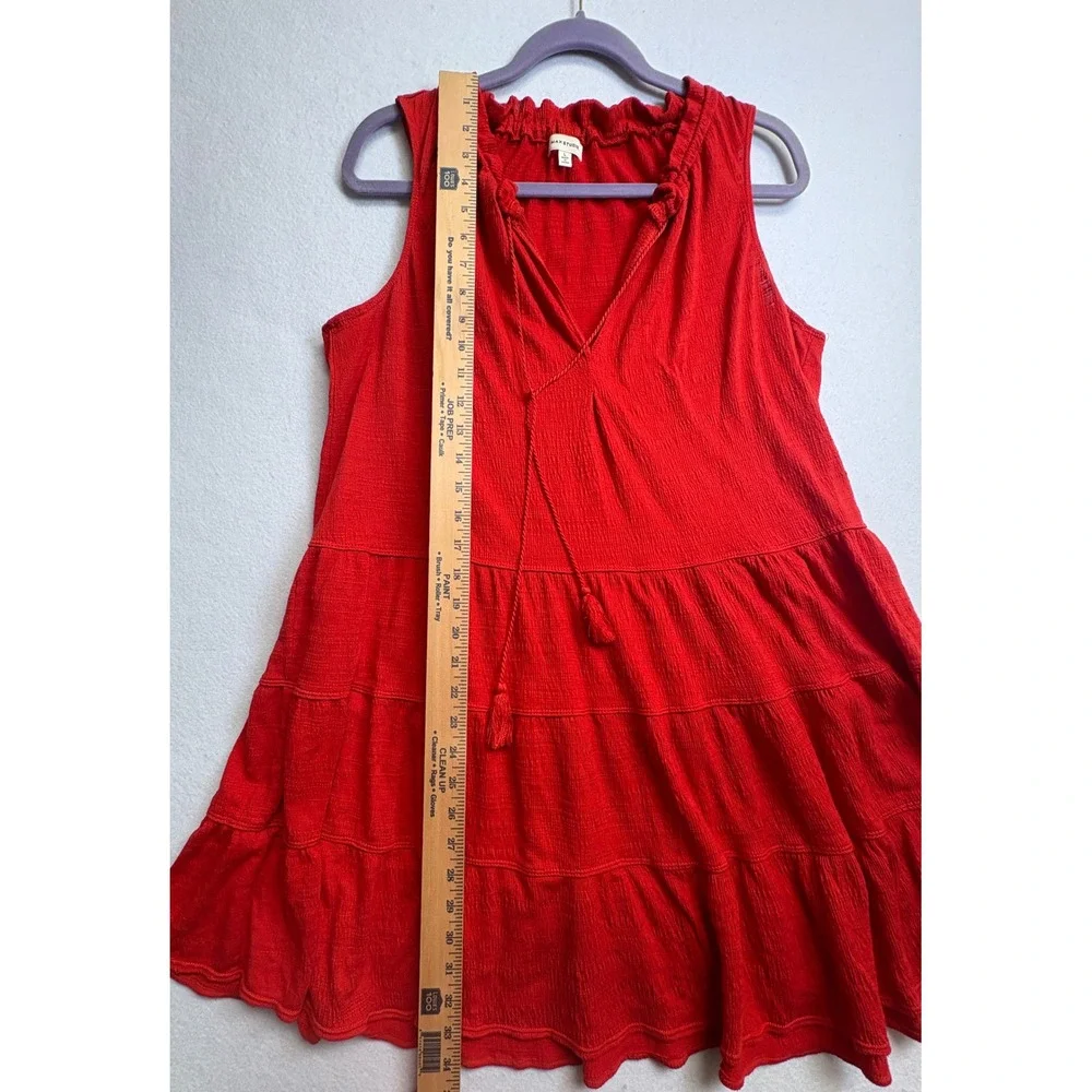 Max Studio Womens Red Tiered Sleeveless Mini Dress Tassel V-Neck size L - Picture 8 of 8
